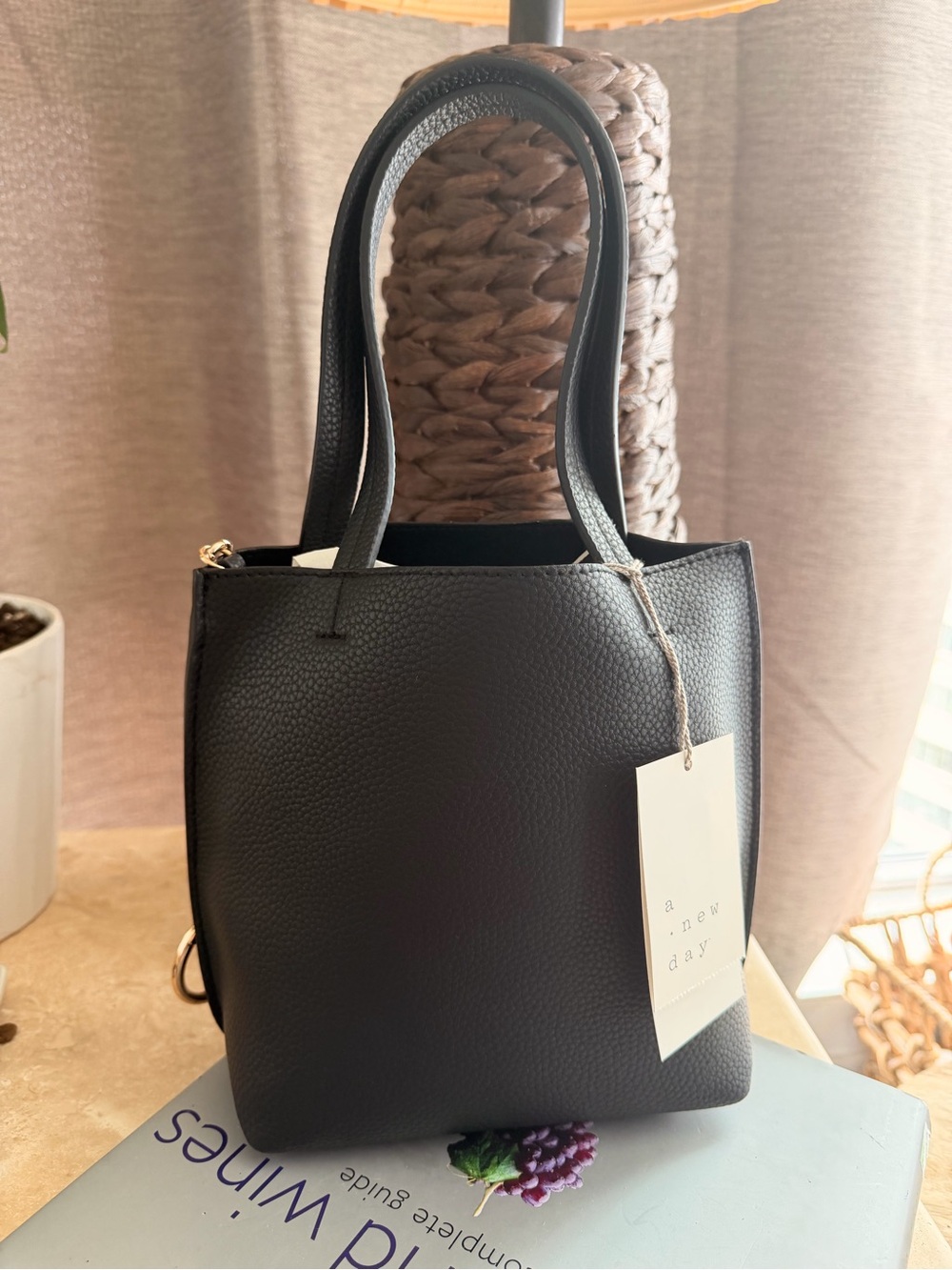 a new day Black Pebbled Mini Tote with Tag